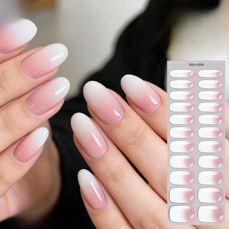 Nail Art Natural Simple - ピンクホワイトグラデーションネイルステッカー、ナチュラルヌードカラーブレンディングフルカバーネイルステッカー、女性用デイリーシンプルネイルアート