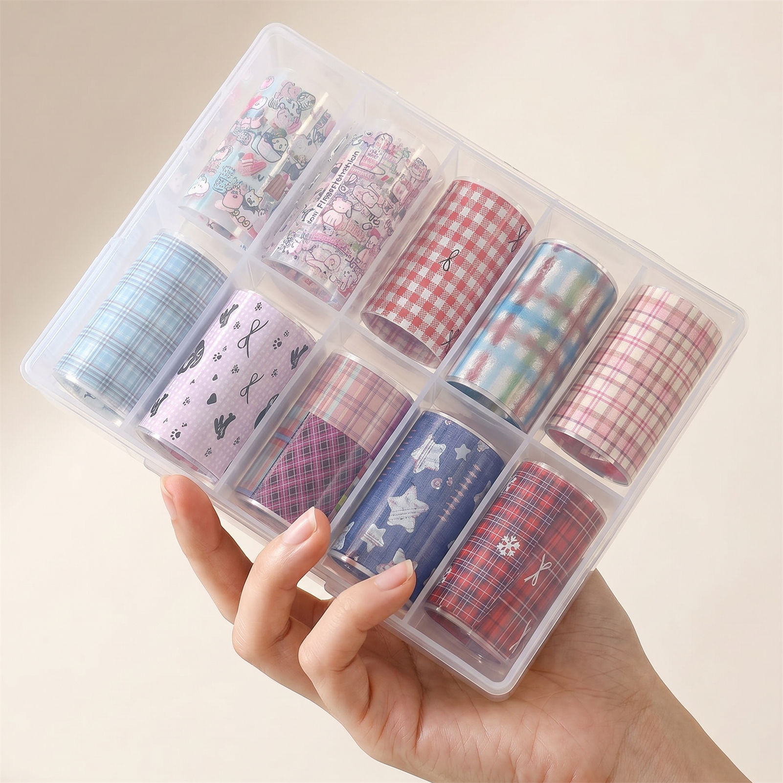 Nail Art Denim - 10 ロール韓国ネイル箔転写紙ステッカーチェック柄スライダーデニムネイルラップ DIY ちょう結びネイルアートデコレーション