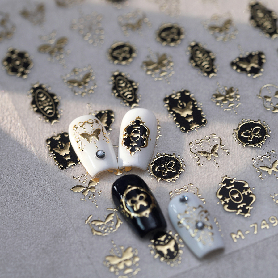 Nail Art Elegan - テンソーネイルヴィンテージブラックゴールデンフレーム蝶ネイルステッカーデカールかわいい DIY サロングレードファッションデザインネイルアートデコレーション