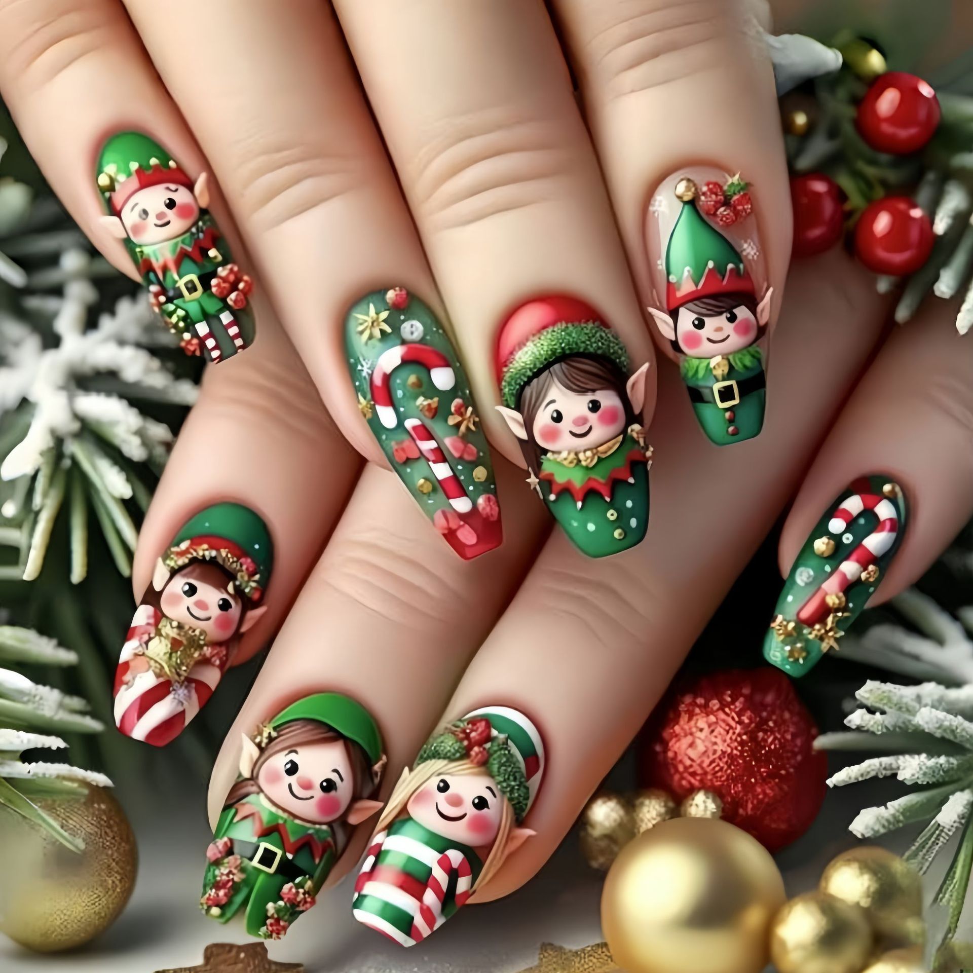 クリスマスパーティー用ミディアムフェイクネイル 雪の結晶 ク - Press On Nail Set のレビューと価格