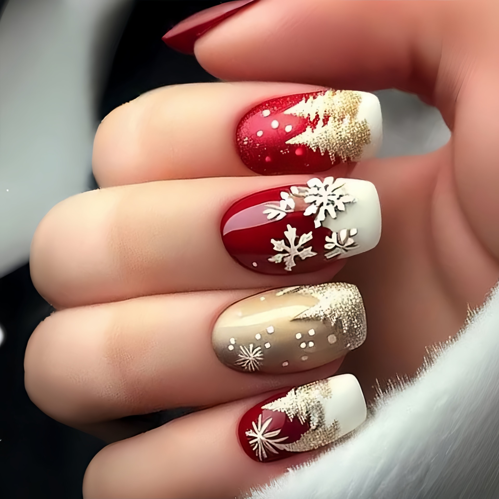 クリスマスパーティー用ミディアムフェイクネイル 雪の結晶 ク - Press On Nail Set のレビューと価格