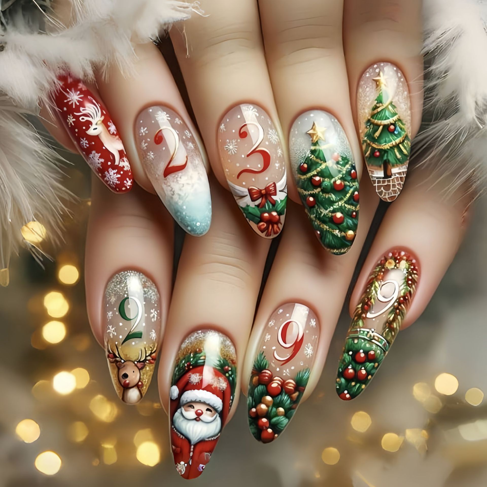 クリスマスパーティー用ミディアムフェイクネイル 雪の結晶 ク - Press On Nail Set のレビューと価格