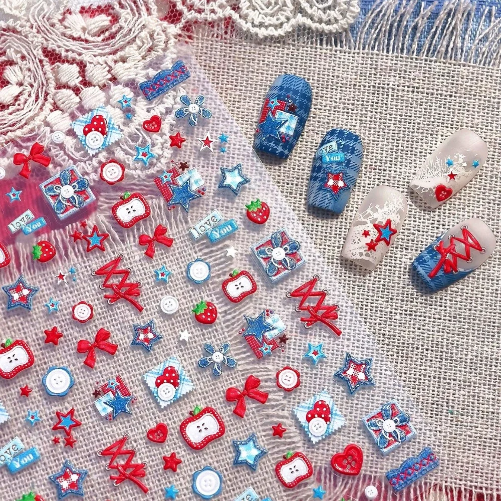 スイートクールパッチワークフラワースタースクエアデニムデザイ - Nail Art Denim のレビューと価格