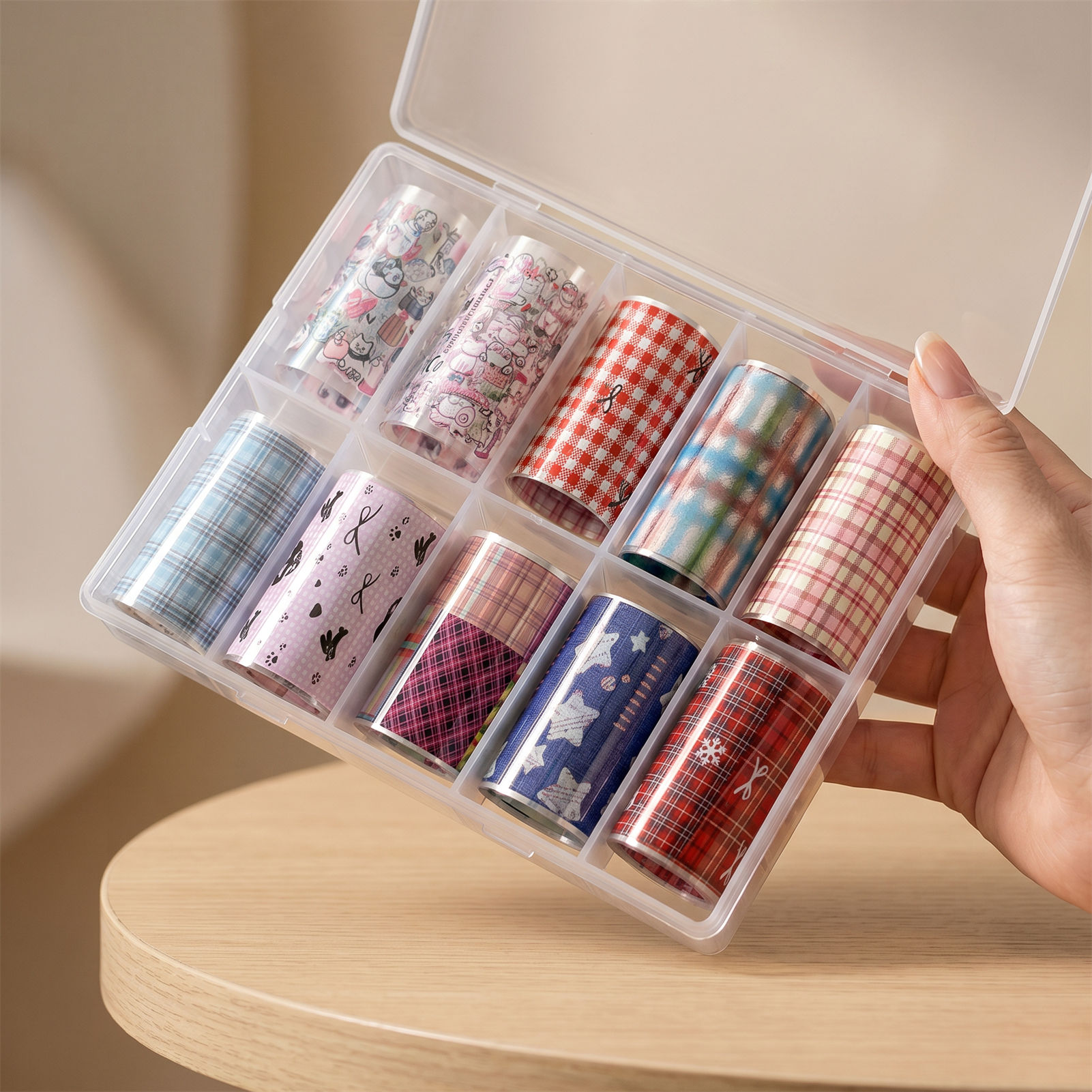 10 ロール韓国ネイル箔転写紙ステッカーチェック柄スライダー - Nail Art Denim のレビューと価格