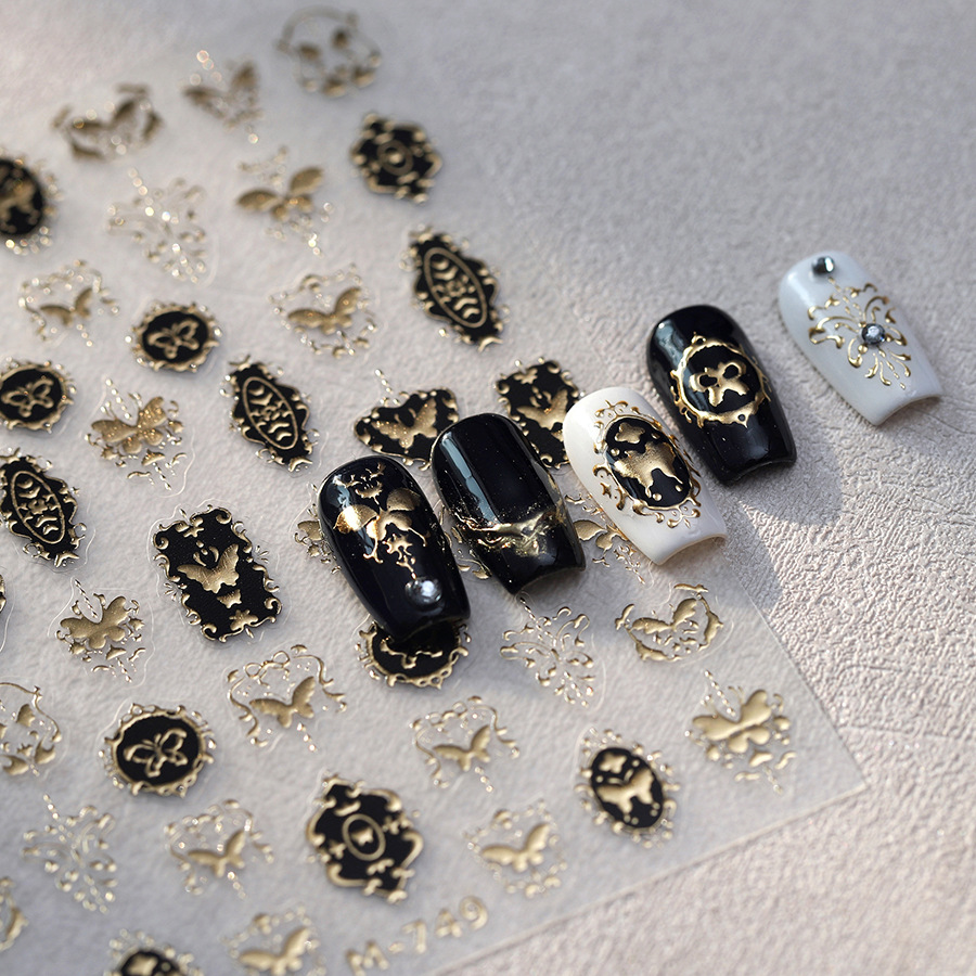 テンソーネイルヴィンテージブラックゴールデンフレーム蝶ネイル - Nail Art Elegan のレビューと価格