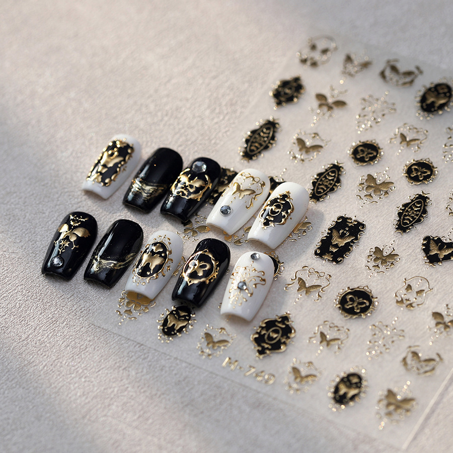 テンソーネイルヴィンテージブラックゴールデンフレーム蝶ネイル - Nail Art Elegan のレビューと価格