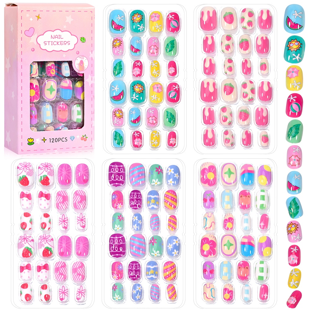 120 個 5 セットキャンディーキッズプレスオンネイル子供 - Press On Nail Set のレビューと価格