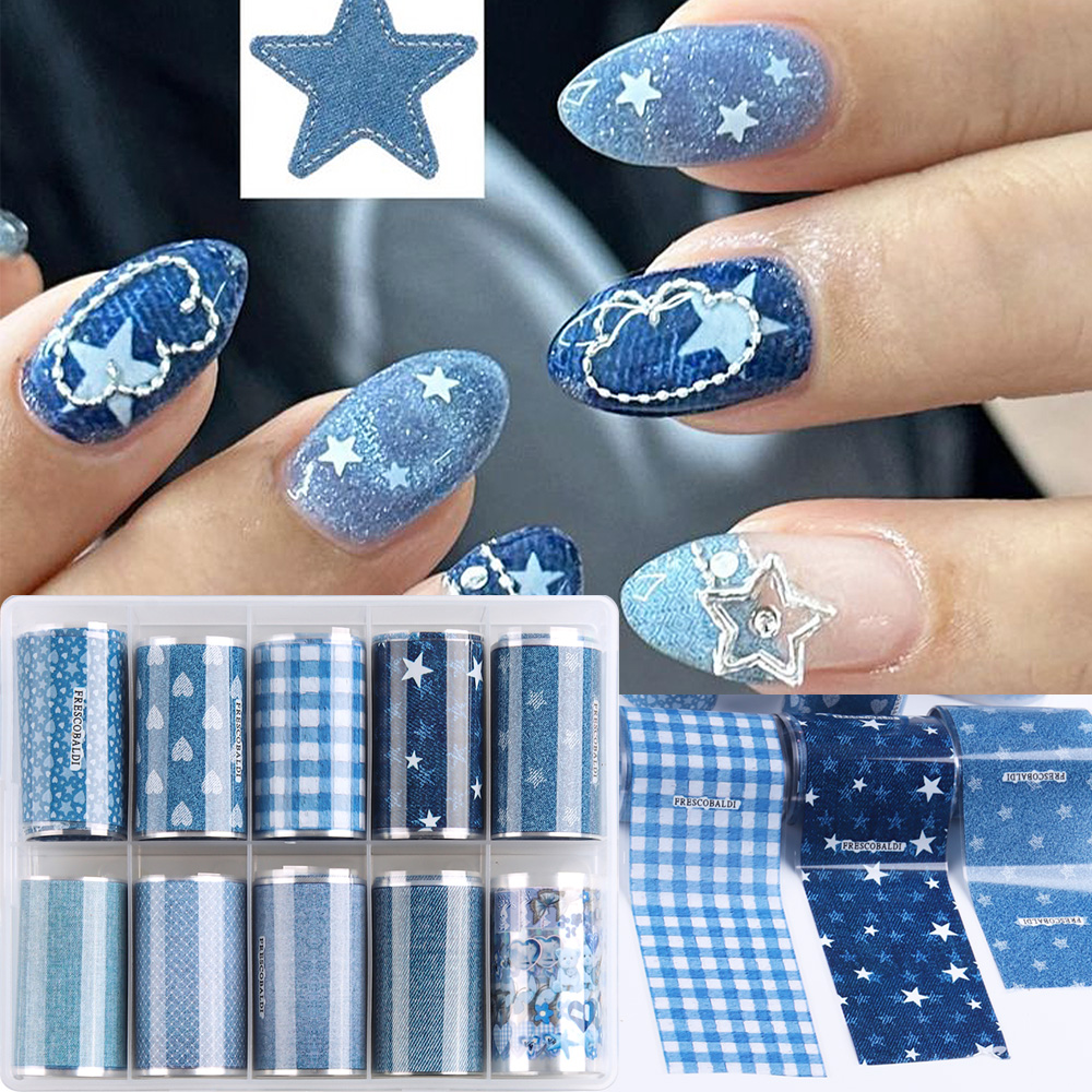 インス風パッチワークスタイルデニムネイルアート転写紙、キュー - Nail Art Denim のレビューと価格