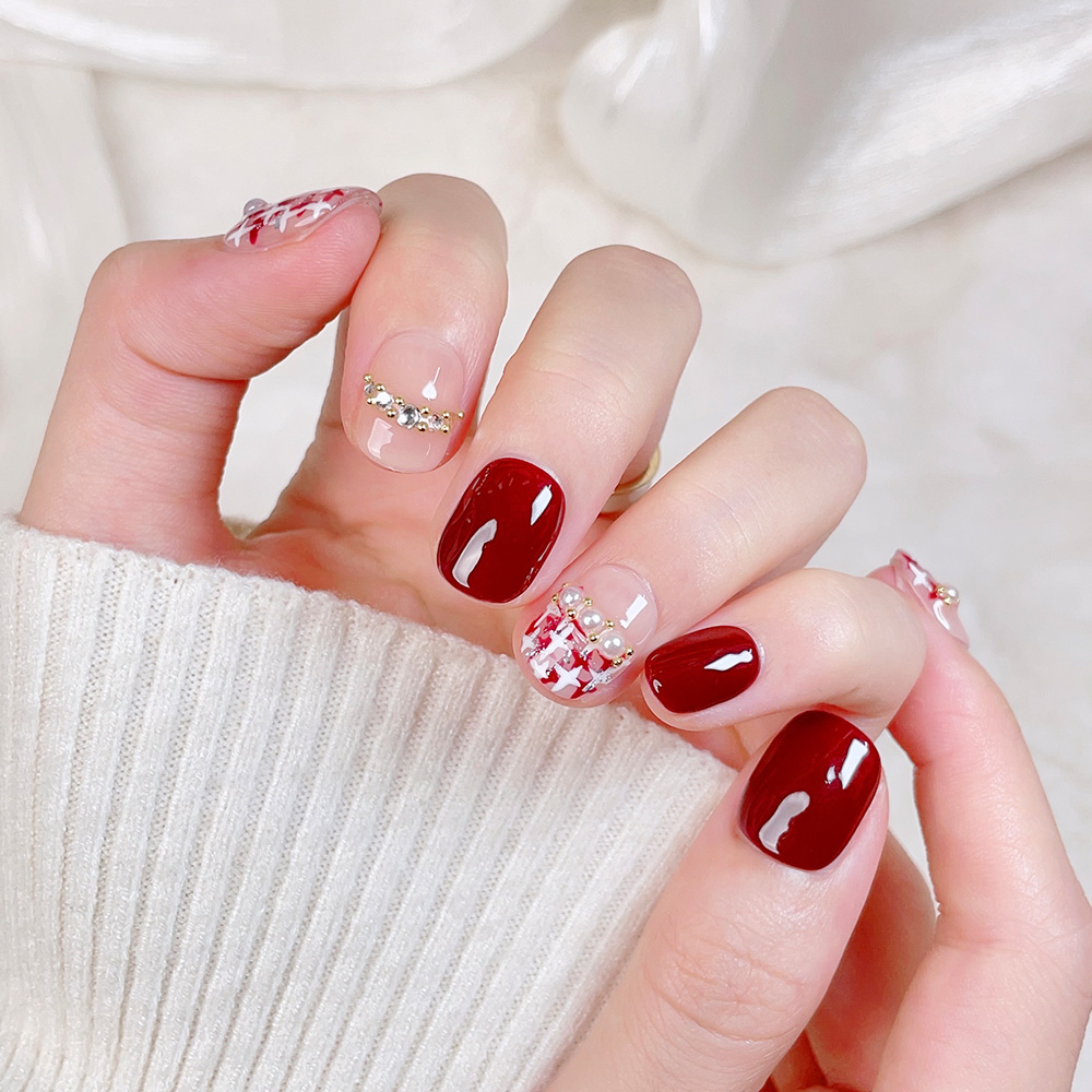 10個入りショートスクエアラウンドハンドメイドプレスオンネイ - Press On Nail Set のレビューと価格