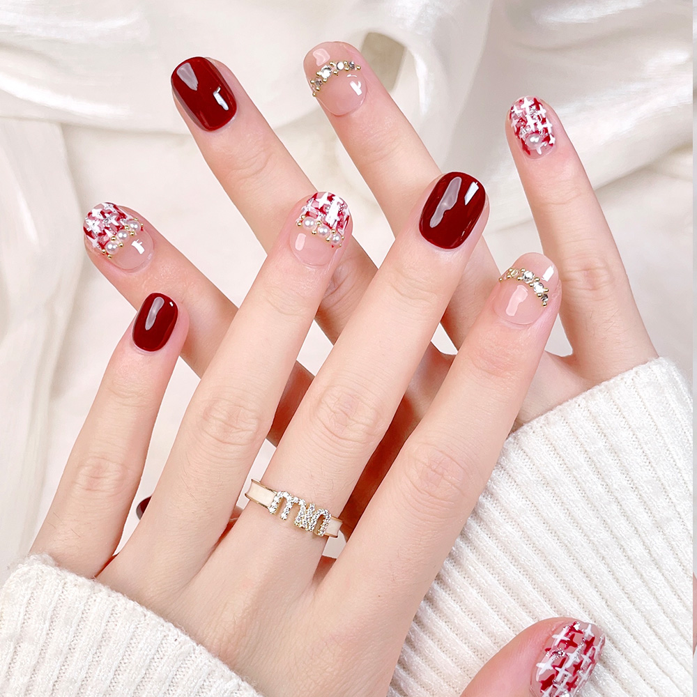 10個入りショートスクエアラウンドハンドメイドプレスオンネイ - Press On Nail Set のレビューと価格