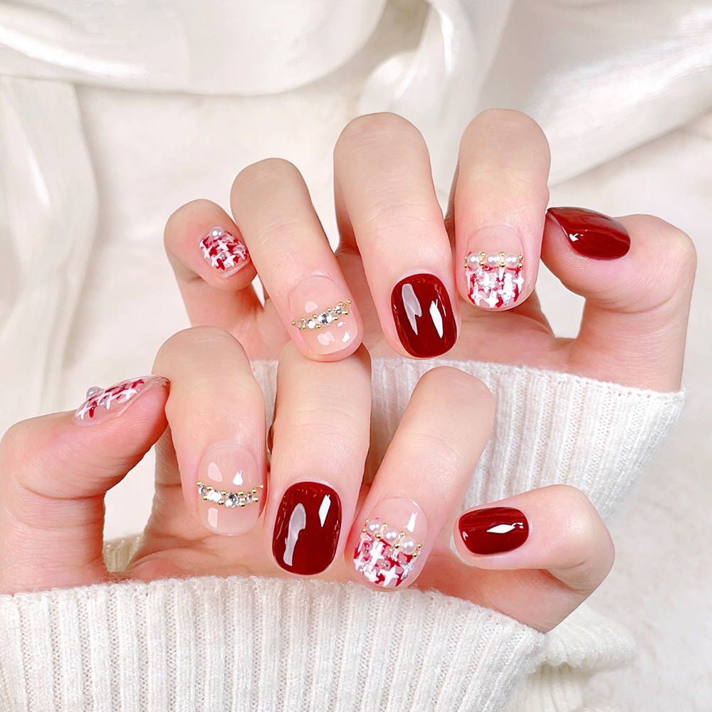10個入りショートスクエアラウンドハンドメイドプレスオンネイ - Press On Nail Set のレビューと価格